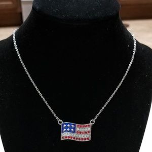 American Flag Adjustable Necklace Silver Tone